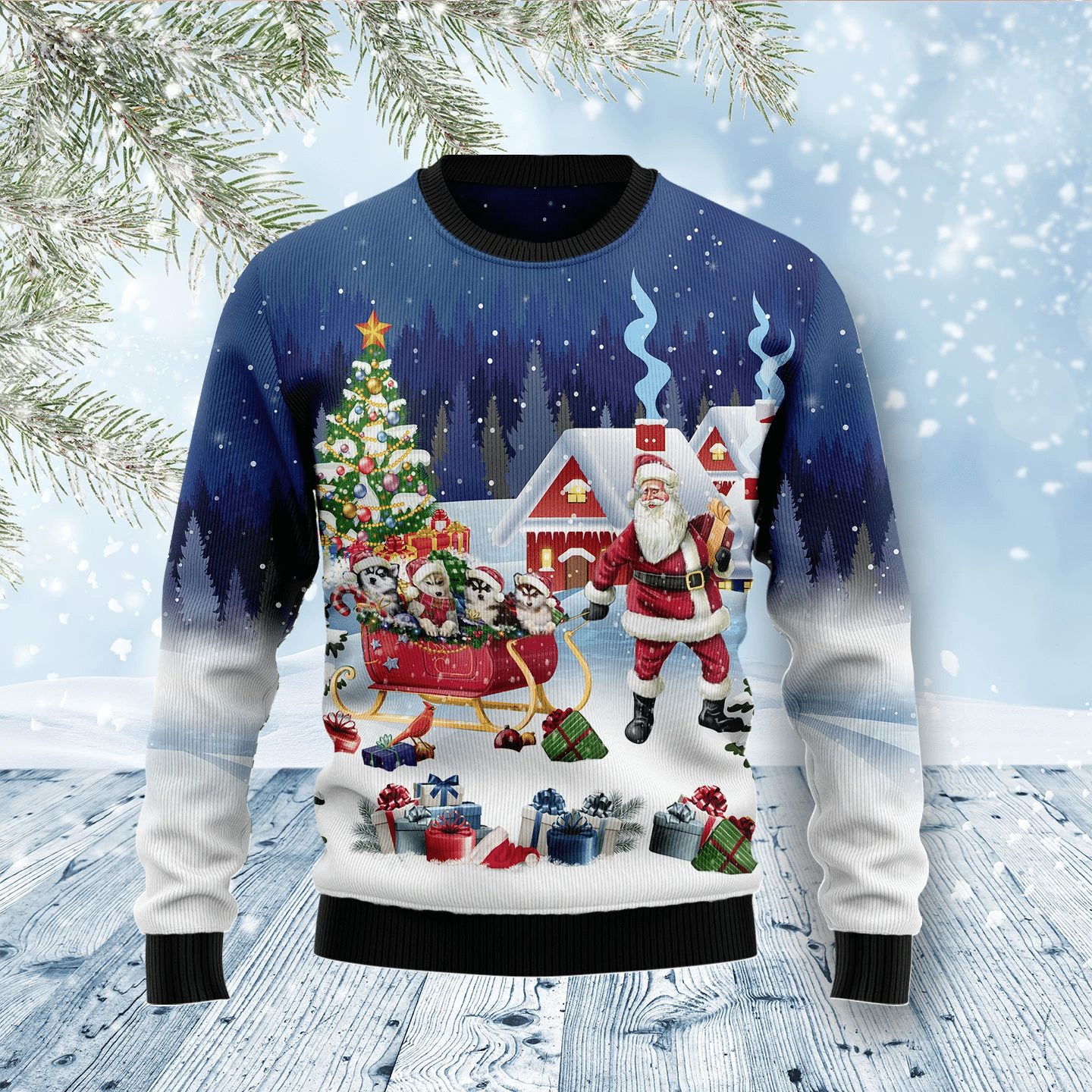 Siberian Husky Santa Sled Christmas Ugly Christmas Sweater- Best Christmas Gifts 2023