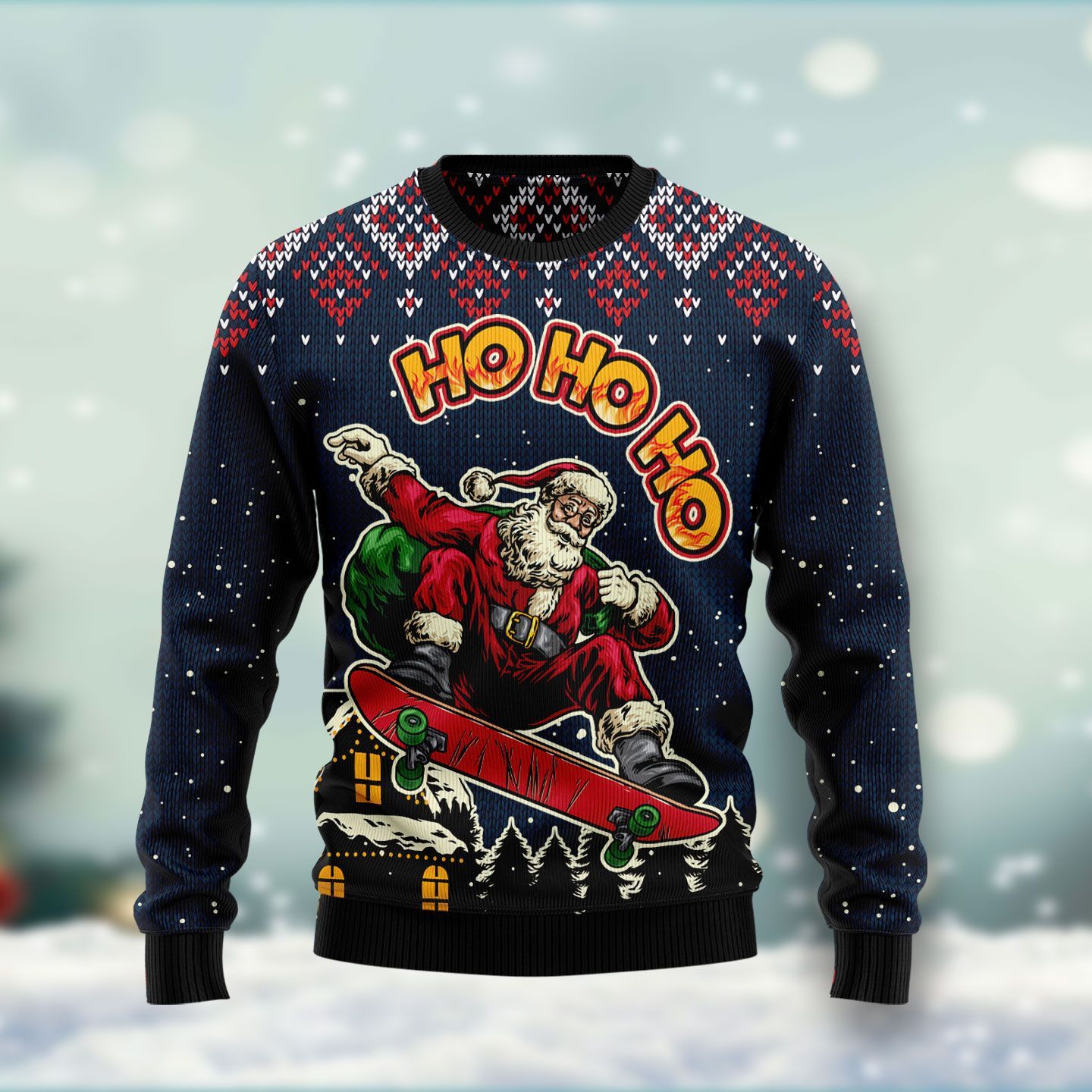 Skater Santa Claus Ho Ho Ho Ugly Christmas Sweater – Best Christmas Gifts 2023