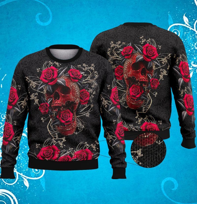 Skull And Rose Unique Halloween Trending Ugly Christmas Sweater- Best Christmas Gifts 2023