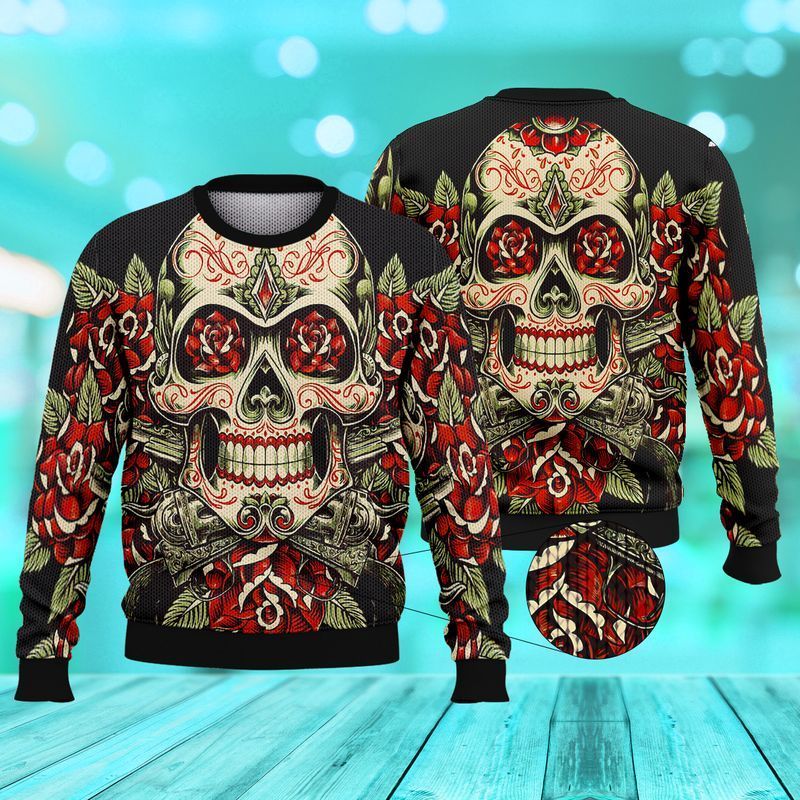 Skull Rose Ugly Christmas Sweater- Best Christmas Gifts 2023