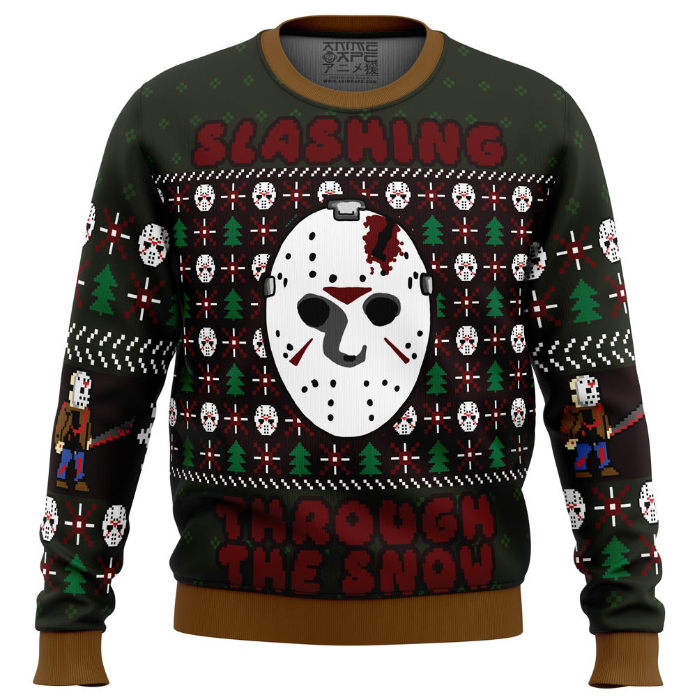 Slashing Through The Snow Jason Voorhees Ugly Christmas Sweater- Best Christmas Gifts 2023