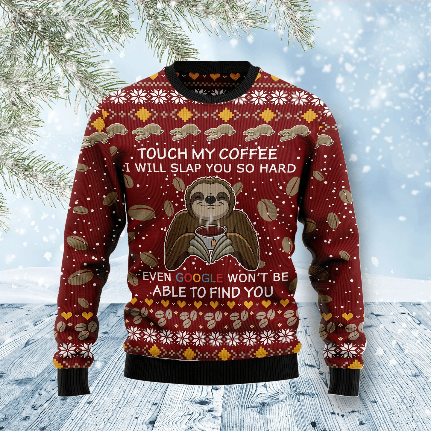 Sloth Coffee Christmas Ugly Christmas Sweater- Best Christmas Gifts 2023