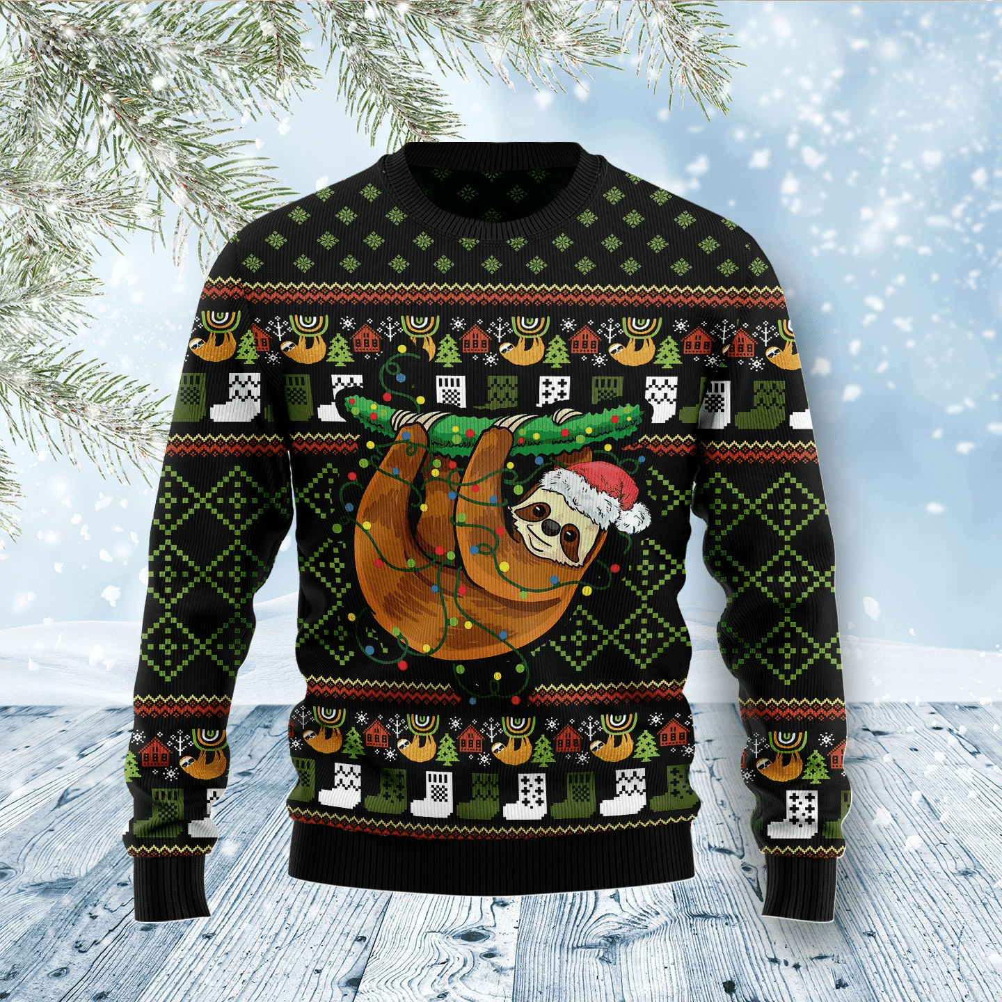 Sloth Light Christmas Ugly Christmas Sweater- Best Christmas Gifts 2023