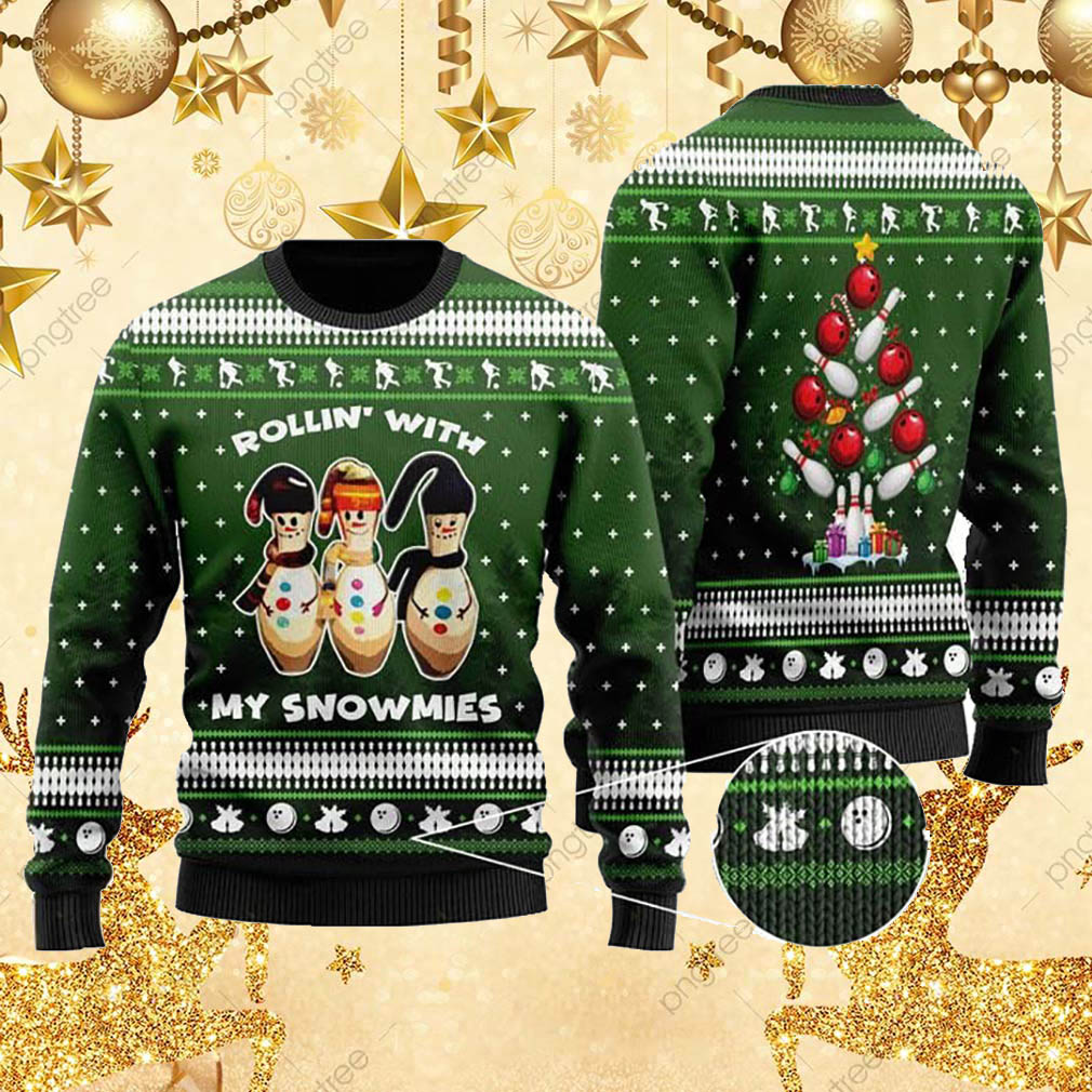 Snowman Bowling With Sayings Rollin With My Snowmies Ugly Christmas Sweater – Best Christmas Gifts 2023