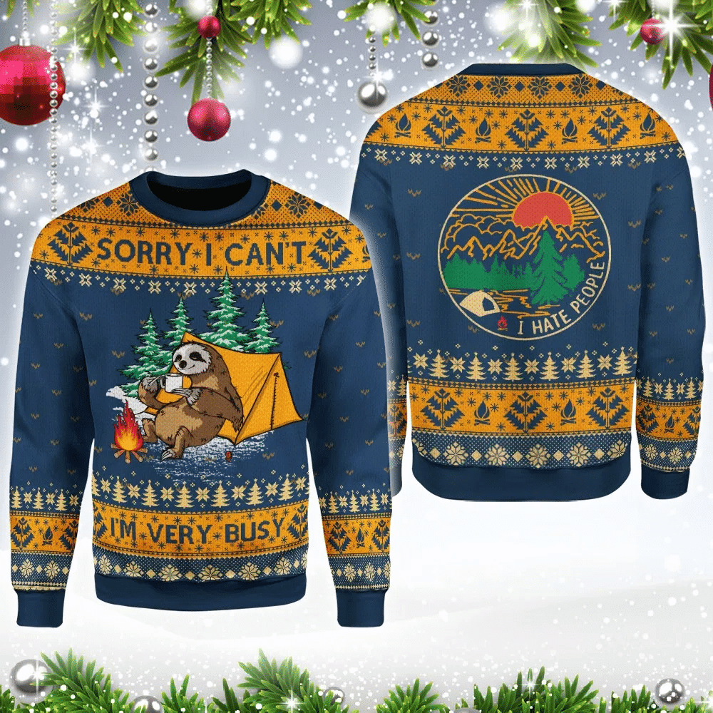 Sorry I Cant Im Very Busy Sloth Ugly Christmas Sweater – Best Christmas Gifts 2023