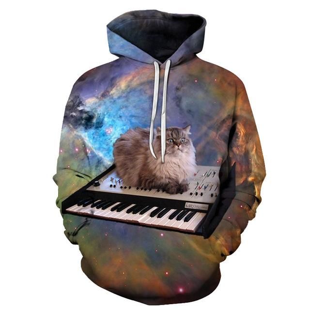 Space Piano Cat 3D Hoodie