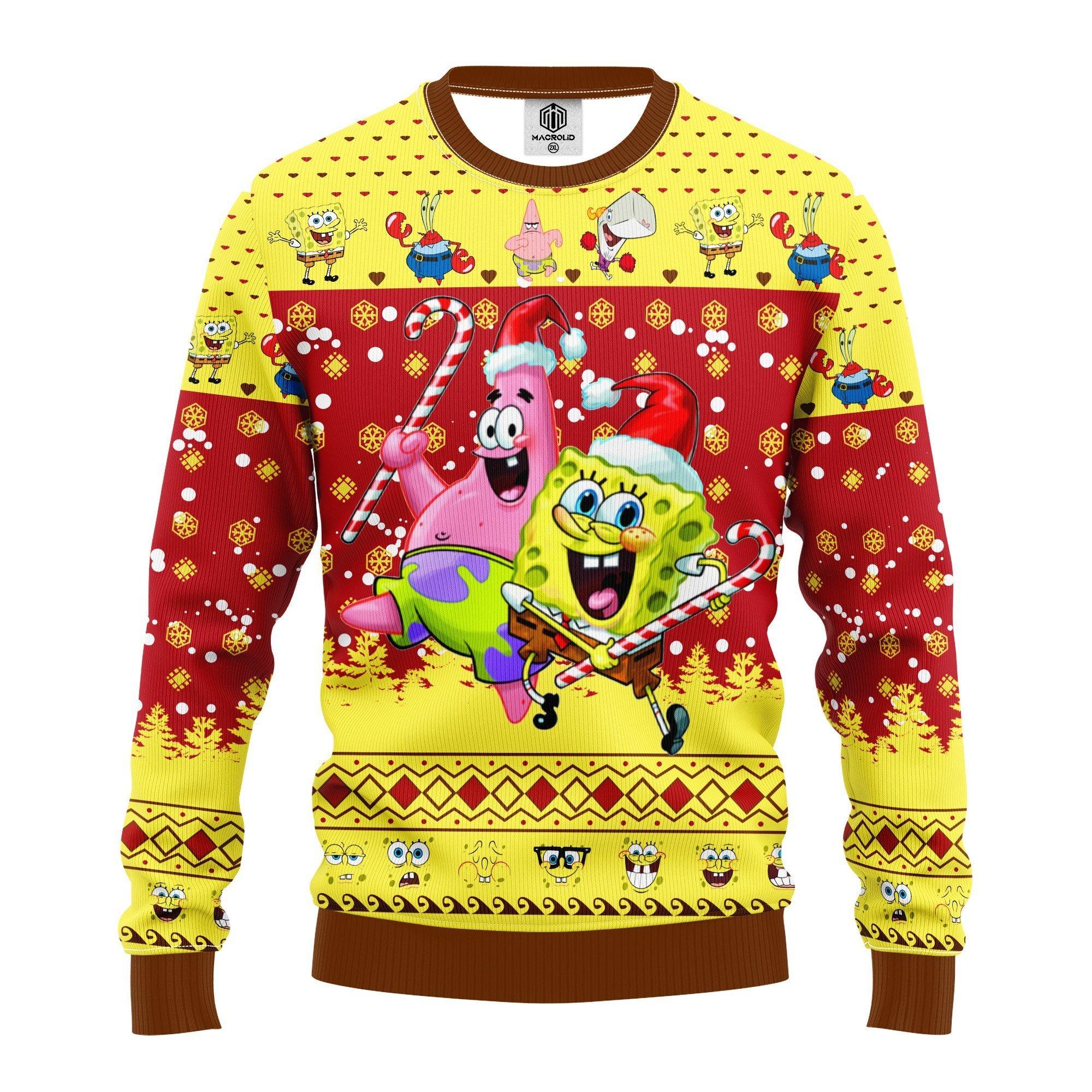 SpongeBob SquarePants Merry Xmas Gift, Santa Spongebob and Patrick Star Ugly Christmas Sweater- Best Christmas Gifts 2023