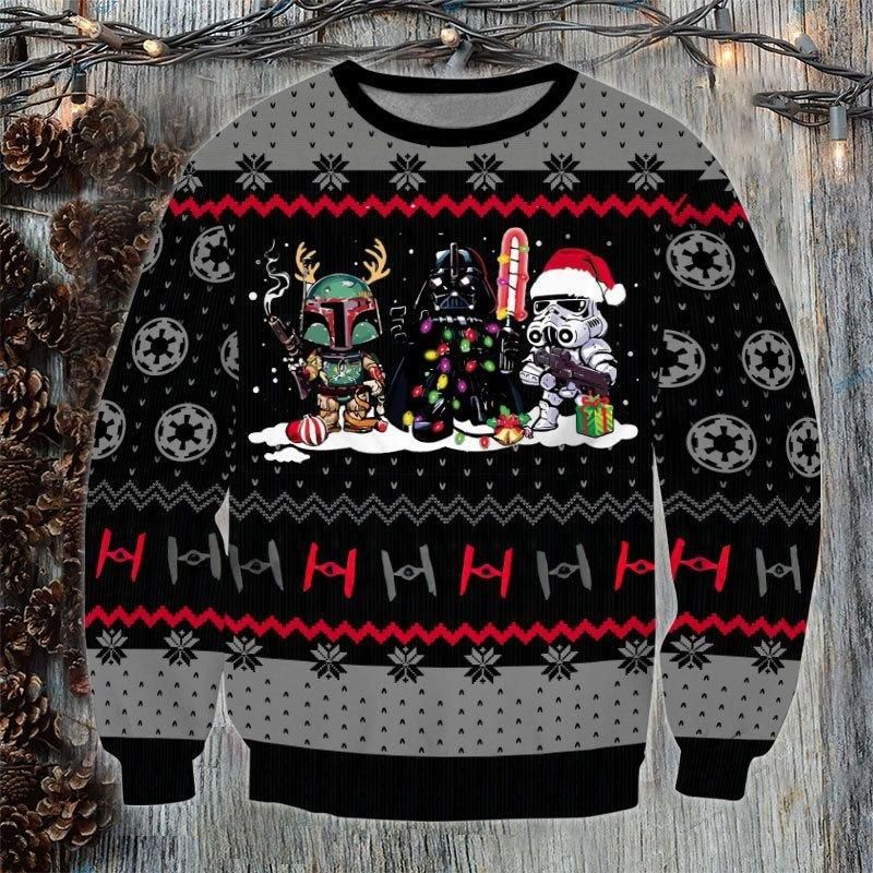 Star Wars Boba Fett Darth Vader Ugly Sweater, Christmas Gift, Star Wars Boba Fett Darth Vader Ugly Christmas Sweater- Best Christmas Gifts 2023