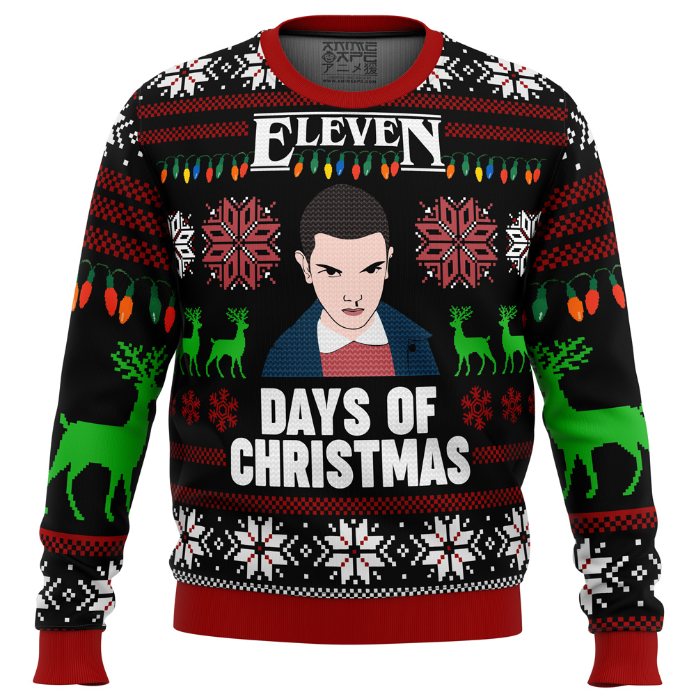 Stranger Things Eleven Days of Xmas Ugly Christmas Sweater- Best Christmas Gifts 2023