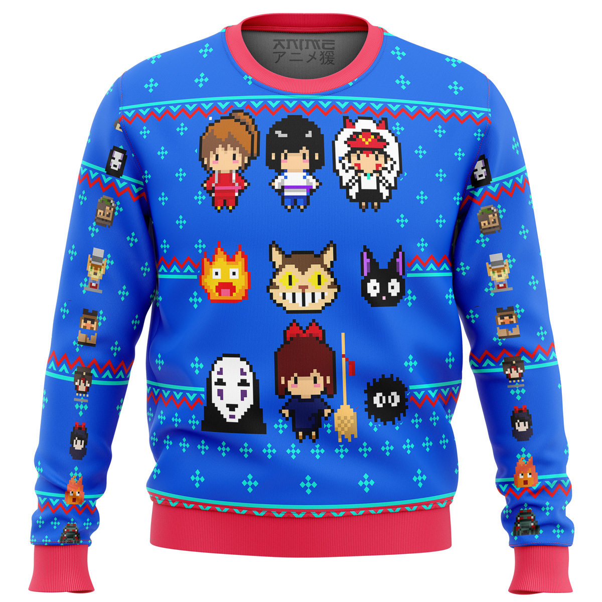 Studio Ghibli Blue Ugly Christmas Sweater- Best Christmas Gifts 2023