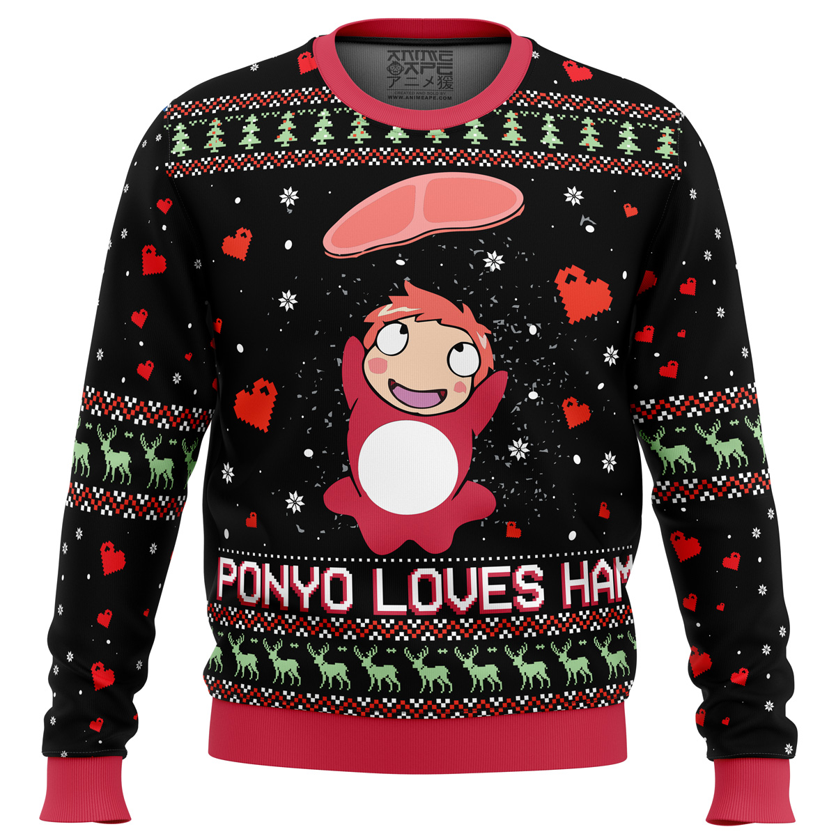 Studio Ghibli Ponyo Loves Ham Miyazaki Ugly Christmas Sweater- Best Christmas Gifts 2023