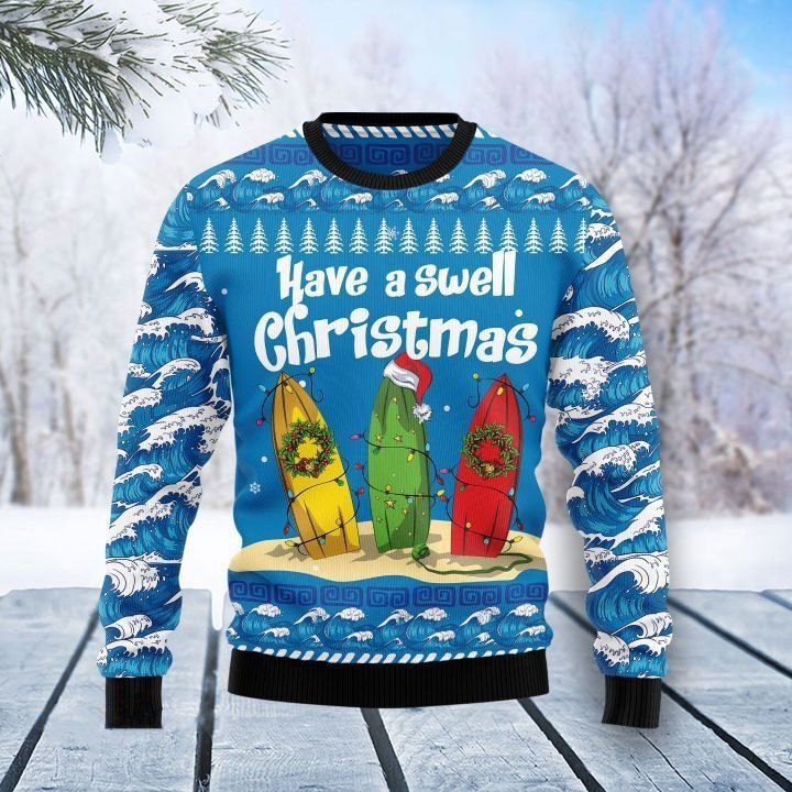 Surfer And Waves Ugly Christmas Sweater- Best Christmas Gifts 2023