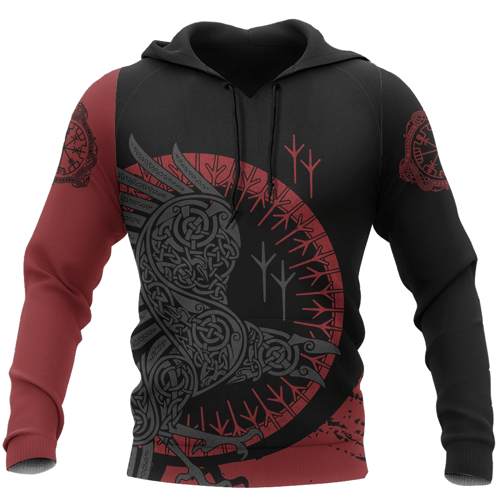 The Raven Of Odin Red Viking 3D Hoodie