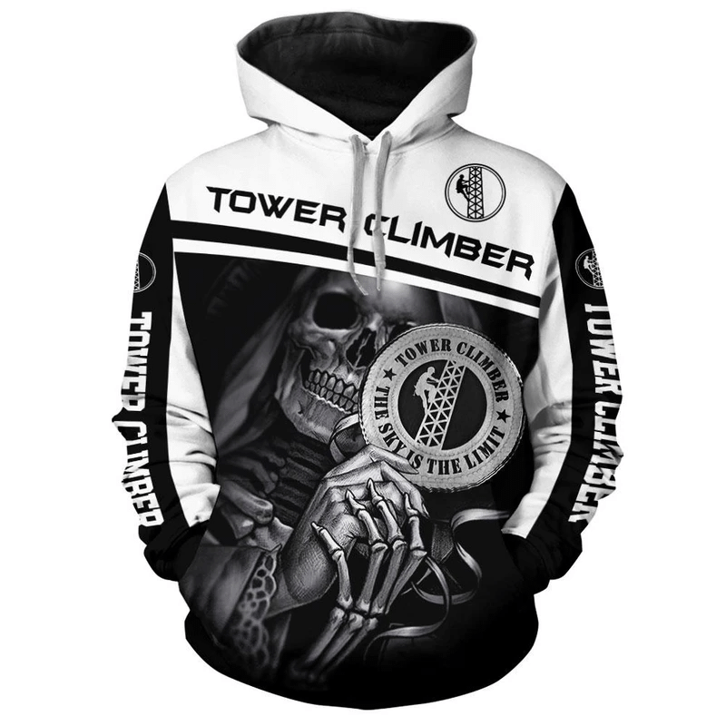 Tower Climber Gifts Skull Tower Climber Gifts Black And White 3D Hoodie