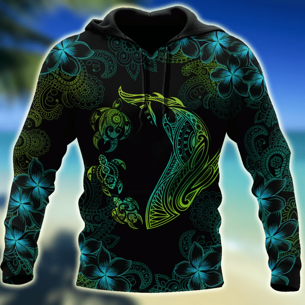 Turtle And Shark Habiscus 3D Hoodie