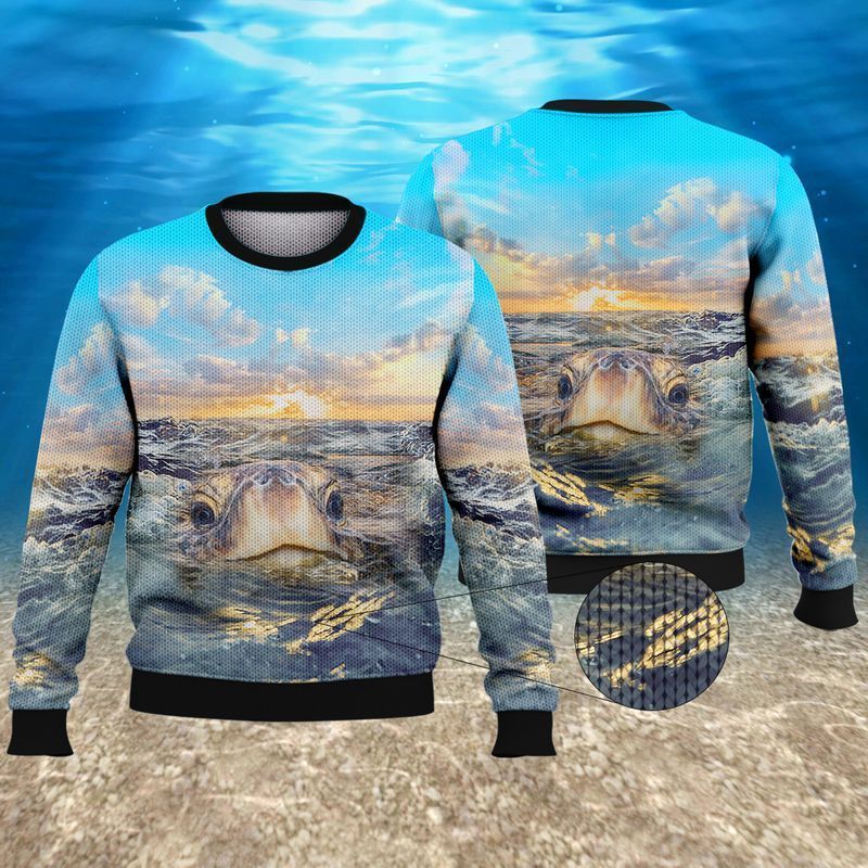 Turtle Face Ocean Scene Ugly Christmas Sweater- Best Christmas Gifts 2023