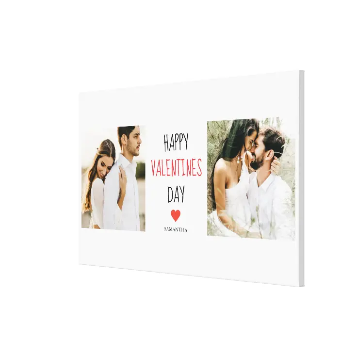 Two Photos | Happy Valentines Day | Couple Gift Canvas Print