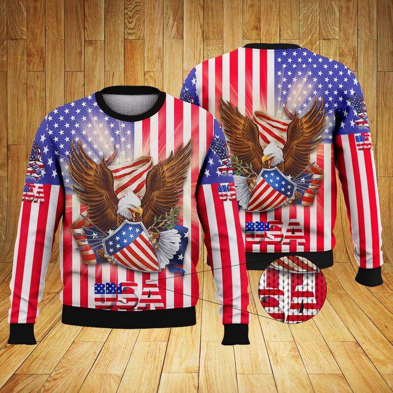 Usa Eagle American Flag Ugly Christmas Sweater- Best Christmas Gifts 2023