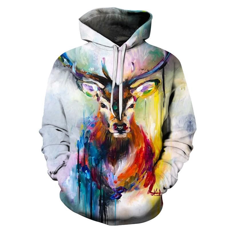 Vibrant Deer Oil Painting 3D Hoodie