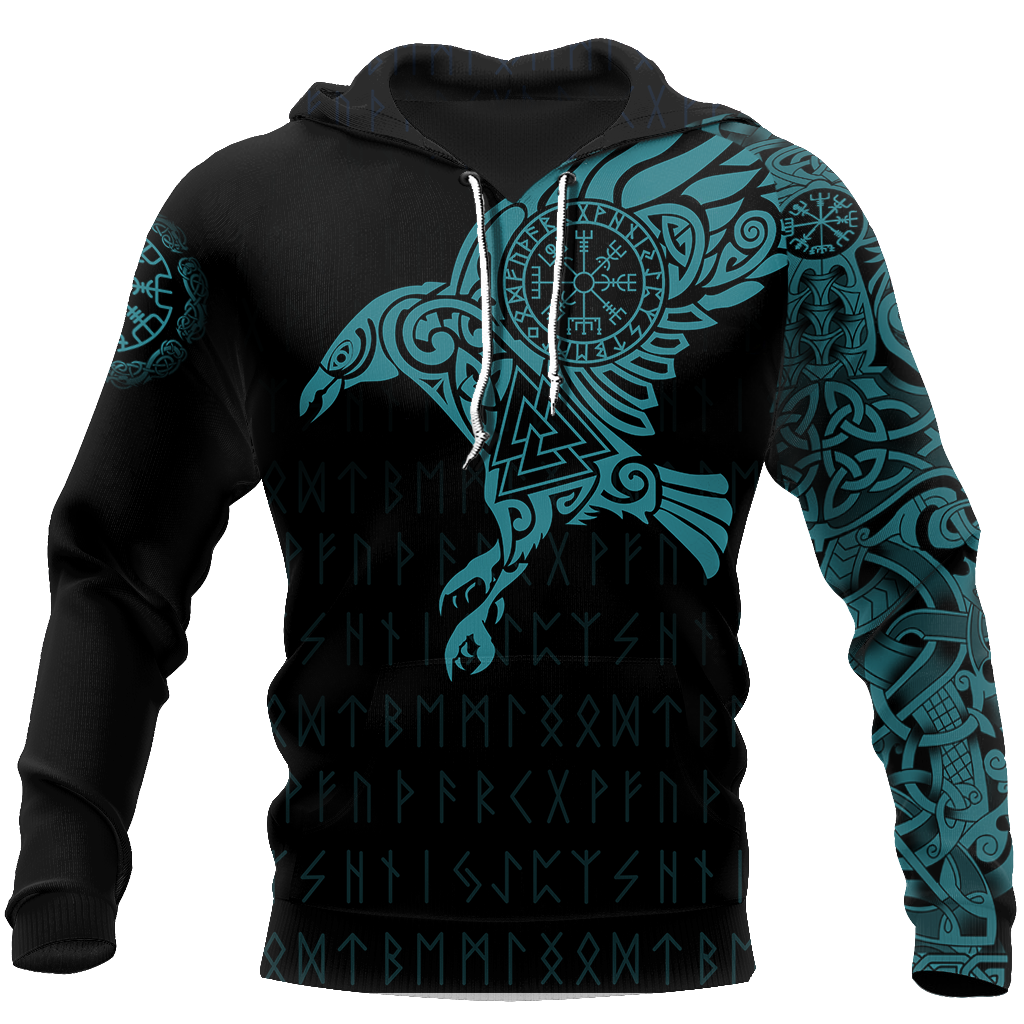 Vikings The Raven Of Odin Tattoo Green 3D Hoodie