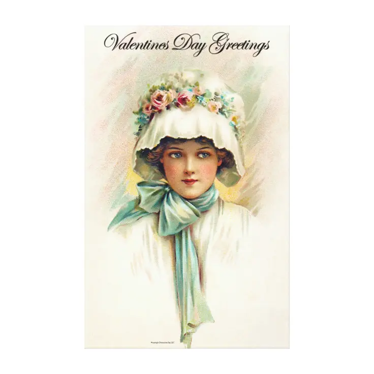 Vintage Valentine’s Day Woman In Bonnet Canvas Print