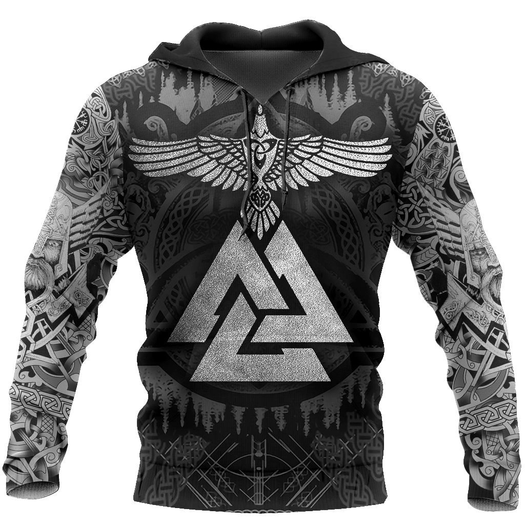 Viticstoreac Vikings Raven Tattoo Sign Black And White 3D Hoodie