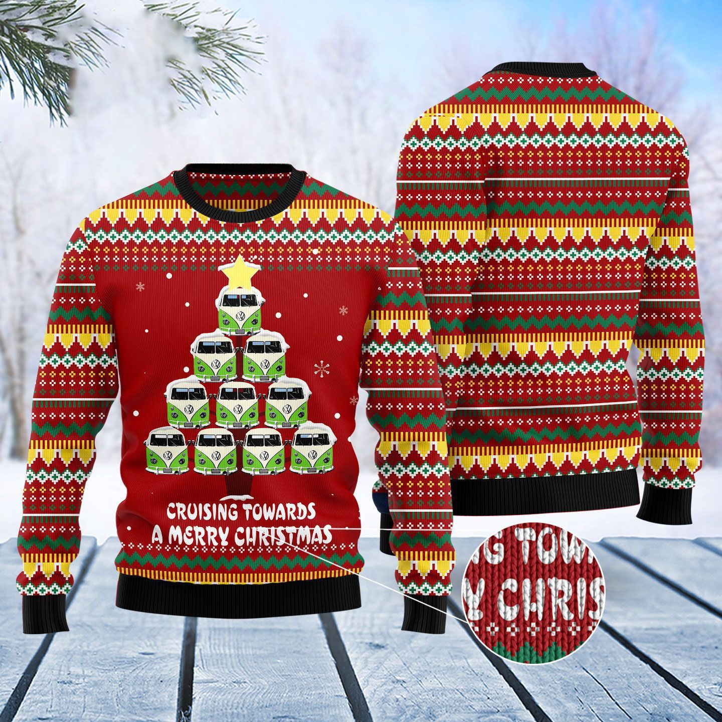 VW Bus Christmas Tree Ugly Christmas Sweater- Best Christmas Gifts 2023