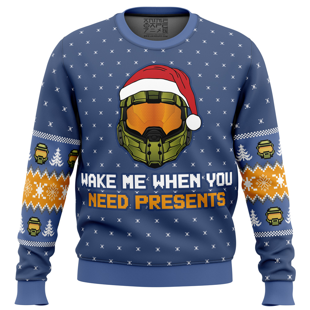 Wake Me When You Need Presents Halo Ugly Christmas Sweater- Best Christmas Gifts 2023