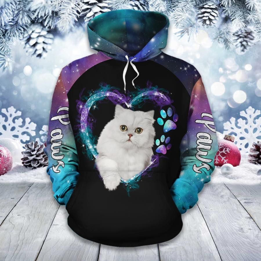 White British Shorthair Cat Paws Heart 3D Hoodie