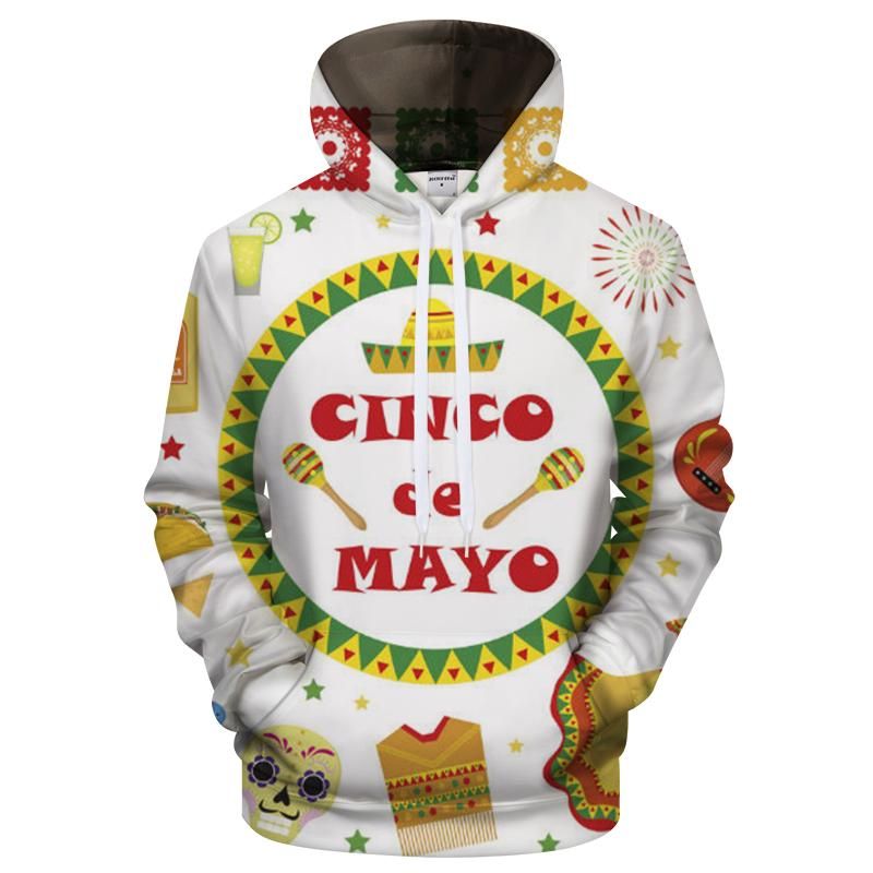 White Cinco De Mayo Print 3D Hoodie