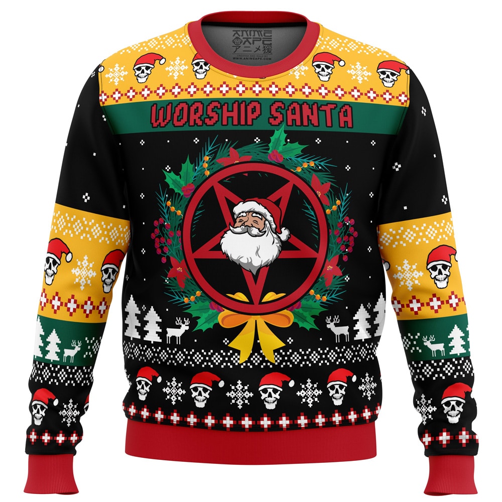 Worship Santa Ugly Christmas Sweater- Best Christmas Gifts 2023